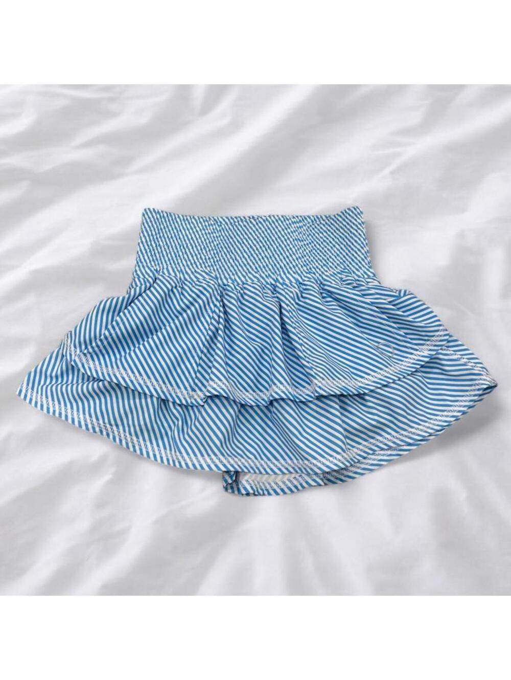 Blue White Striped Smocked Tiered tennis Skort XS